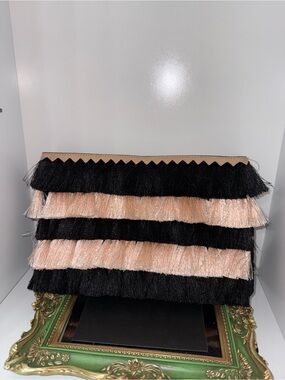 Stella & Dot Black and Blush Layered Fringe Clutch